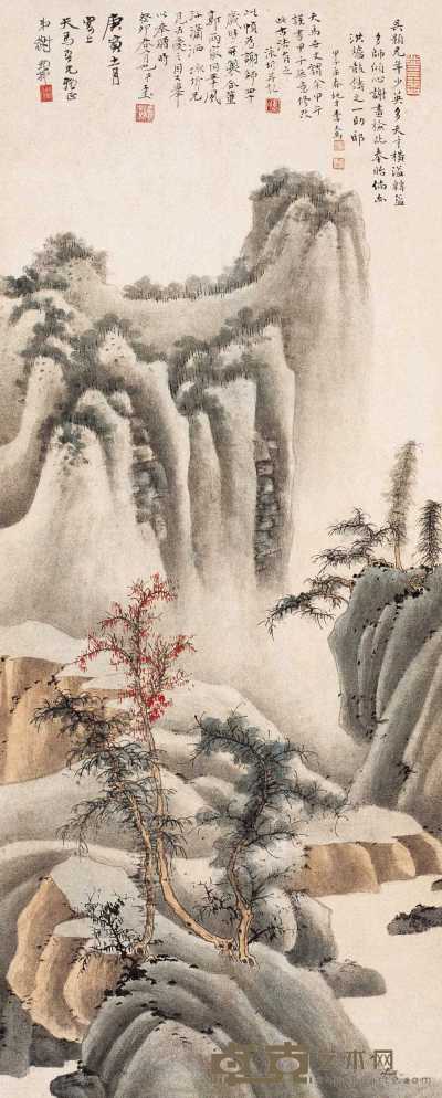 谢稚柳 庚寅（1950年）作 青山红树图 轴 85.3×34.6cm